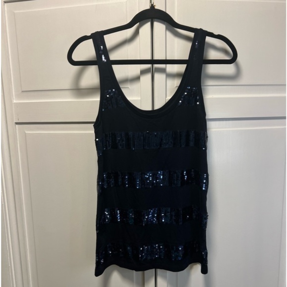 NWT J Crew Navy Blue Sequin Stripes Tank Top Size Women’s Medium